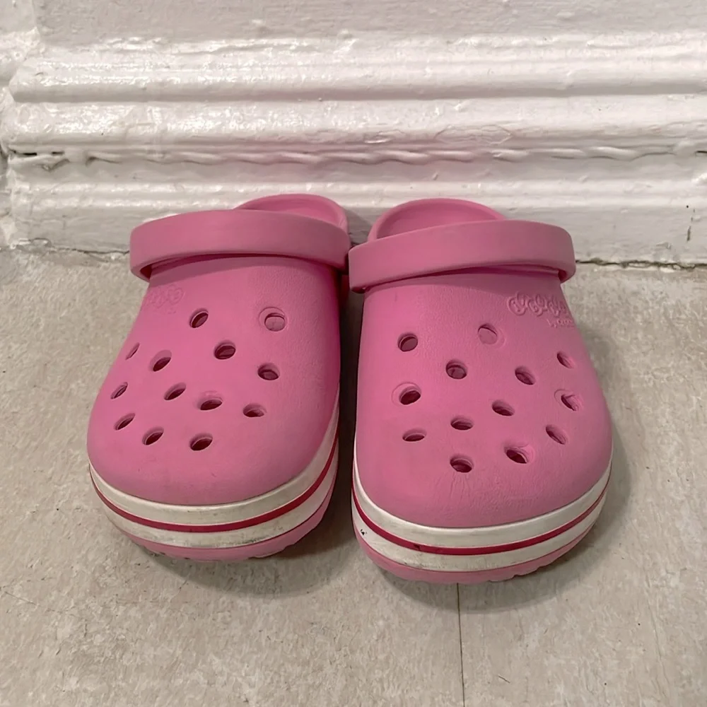 Crocs Pink Crocband Clogs Shoes Pink & White Size 2J